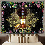 Ine Ive African Chakra Tapestry African American Woman Zen Meditation Tapestries 80x60 Inch Starry Sky Flower Garden Inspirational Afro Yoga Wall Art for Bedroom Dorm Decor - size: 80"L x 60"W