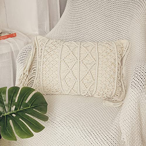Macrame Lumbar Pillow Cover-Set of 2 with Tassels Rectangualr Cushion Covers Boho Throw Pillow Cover for Couch, Sofa, Bed, Farmhouse, Chair, Dining, Patio, Outdoor, car (B) - color: B