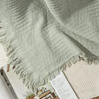 GLORY SEASON 100% Cotton Throw Blanket with Fringe Tassels Wraps Cover for Bed Couch and Living Room Sofa,Chair 50x60 Inches, Green - color: Morandi Green
