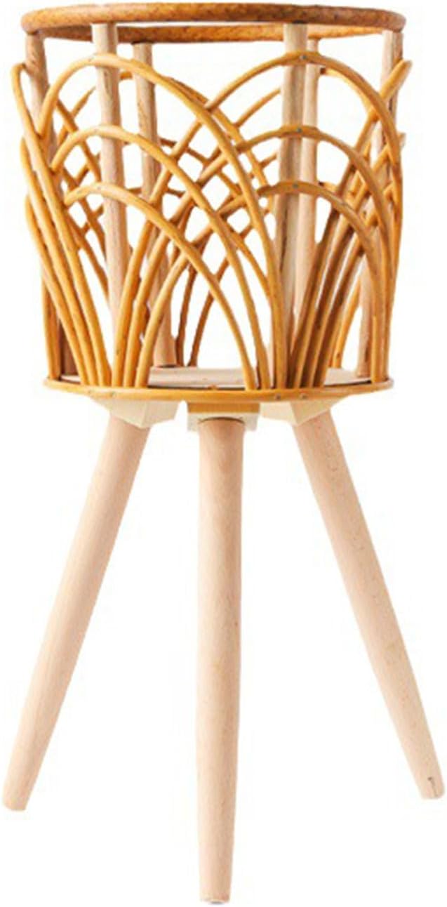 Rattan Indoor Plant Stand Straw Woven Flowers Pot Holder Stool With Legs Floor Planter Baskets Rack Wooden Plant Shelf