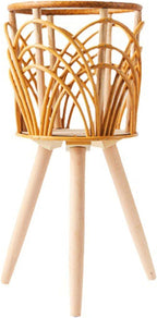 Rattan Indoor Plant Stand Straw Woven Flowers Pot Holder Stool With Legs Floor Planter Baskets Rack Wooden Plant Shelf