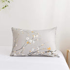 NANKO Floral Pillow Case Set (2 Pack), Tan Gray Plum Blossom Flower Pattern Printed Pillowcases/Pillow Shams - 20x30 inch Standard Queen Size
