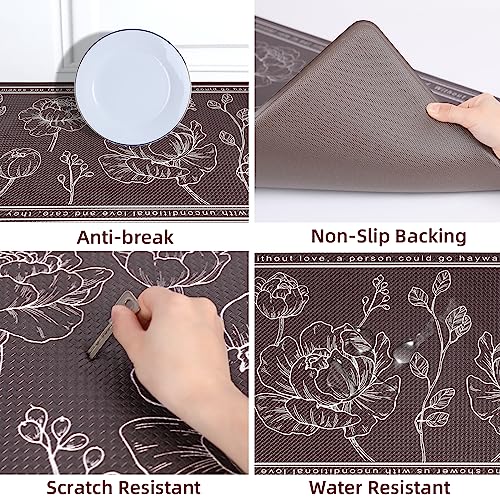 ROTTOGOON Kitchen Floor Mat Set of 2, Cushioned Anti Fatigue Kitchen Mat 17"x59"+17"x29", Non-Slip Waterproof Kitchen Rug, Premium PVC Comfort Kitchen Mats and Rugs for Kitchen, Office, Home, Laundry - color: Brown, size: 17"x59"+17"x29"