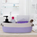 2 Pack Small Cotton Rope Woven Basket Toilet Paper Baskets for Organizing Decorative Baskets for Boho Decor Small Storage Basket 13"x5.9"x4" Purple