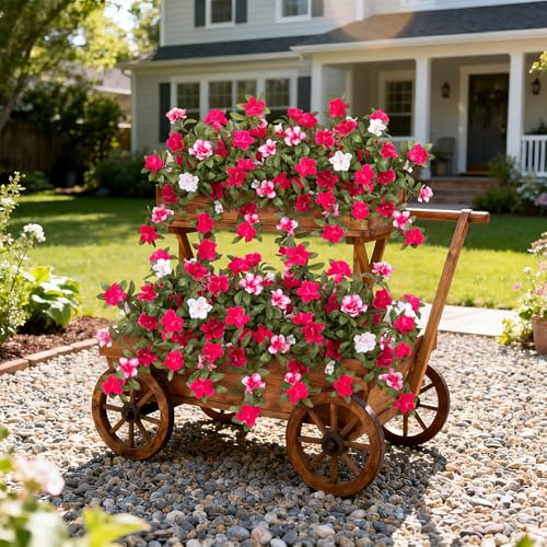 Ammyoo Artificial Fake Azalea Flowers for Outdoor Spring Decoration, Faux Silk Flower for Summer UV Resistant Look Real Plants for Garden Yard Porch Walkway Indoor Decor, 2PCS - color: Rose Pink White