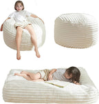 MAXYOYO Kids Bean Bag Chair Bed, Convertible Children Chair to Floor Mattress with Filler, Faux Fur Bean Bag Bed Stuffed Child Sofa Couch for Girl Boy Sleeping, Machine Washable Cover, Beige