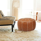 Decorative Pouf Foot Stool Round Unstuffed Leather Ottoman Cushion Storage seat or for Resting Your Feet on, Floor Chair Foot Living Room Bedroom Kids Room and Wedding (Brown)