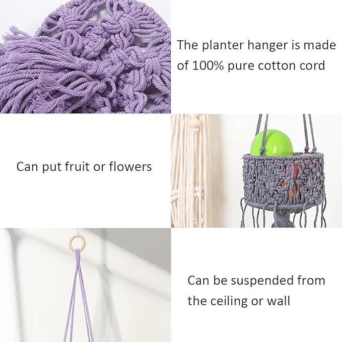 Macrame Plant Hangers with Tassels Indoor Hanging Planters Basket Handmade Cotton Rope Flower Pots Holder Stand Boho Home Decor Outdoor Decorations Round Pink