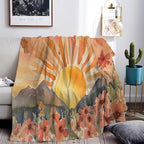 Burn Orange Boho Sunrise Sunset Sun Print Throw Blankets Pink Floral Flower Blanket Modern Abstract Throws Spring Blankets for Couch Boho Decorative Blanket for Sofa Bed Living Room 30"x40"