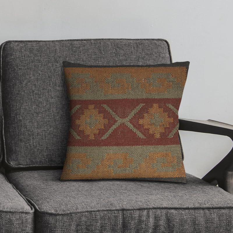 Indian Jute Pillow Covers 18x18 Inches Handwoven Kilim Cushion Cases, Boho Vintage Oriental Decorative Throw Pillow Covers for Sofa, Couch & Bed - color: Pattern 04