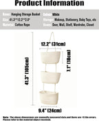 AARAINBOW Wall Hanging Cotton Baskets, Large 3 Tier Decorative Basket for Wall, Nursery, Bathroom, Boho Organizing (B-White)