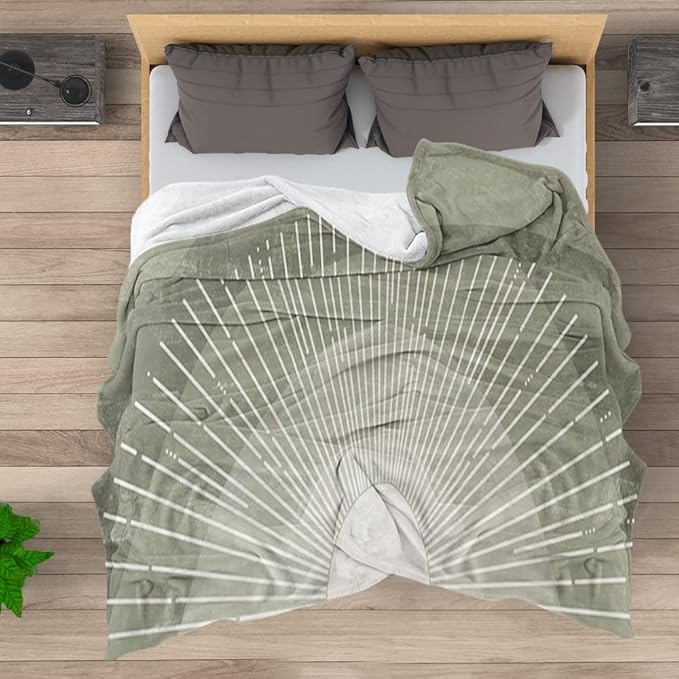 Boho Moss Green Sunrise Mid Century Throws Blankets Modern Abstract Decorative Blankets Boho Minimalist Geometric Aesthetic Soft Warm Bed Bedding Blankets for Couch Bedroom Office 70"x80"