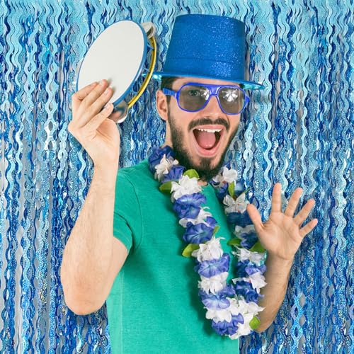 Tinsel Foil Fringe Curtains Wavy Backdrop for Parties Sparkle Metallic Wavy Foil Fringe Backdrop Curtain for Party Decorations Photo Booth Props for Birthday Graduation Wedding - color: Light Blue, size: 5 Pack