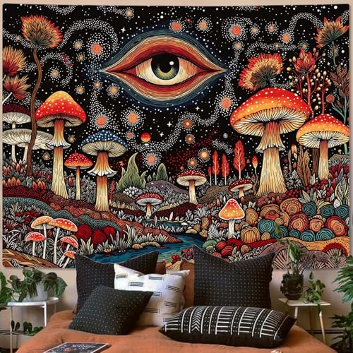Accnicc Hippie Red Mushroom Tapestry Abstract Mystical Eye Wall Tapestry for Bedroom Aesthetic Boho Fantasy Starry Night Plant Small Tapestries Wall Hanging for Dorm Living Room Decor 60 × 44 Inch - color: Black Scarlet, size: 60"L x 44"W