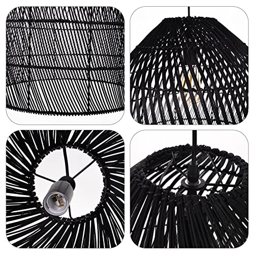 Arturesthome 1 Light Wicker Bell Pendant Lamp, Design Basket Rattan Woven Pendant Light Shades, Handmade Hanging Ceiling Lights Crafts Lampshade Black - size: Black W 16.5" x H20.8"