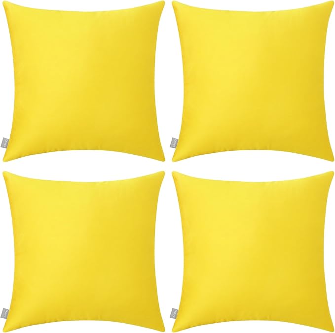 4-Pack 100% Cotton Comfortable Solid Decorative Throw Pillow Case,Thmyo Square Cushion Cover Pillowcase Sublimation Blank Pillow Covers DIY Throw Pillowcase for Sofa(16x16 inch/ 40x40cm,Lemon Yellow)
