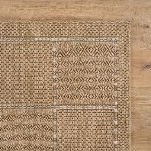 Beverly Rug Easy Jute Checkered Squared Runner Rug 2x7 Washable Durable Indoor Outdoor Area Rugs for Living Room Patio Office Stain Resistant Non Shedding Casual Indoor Outside Carpet 2 x 7 Natural - color: Squared/Natural, size: 2' x 7' (Rectangular)