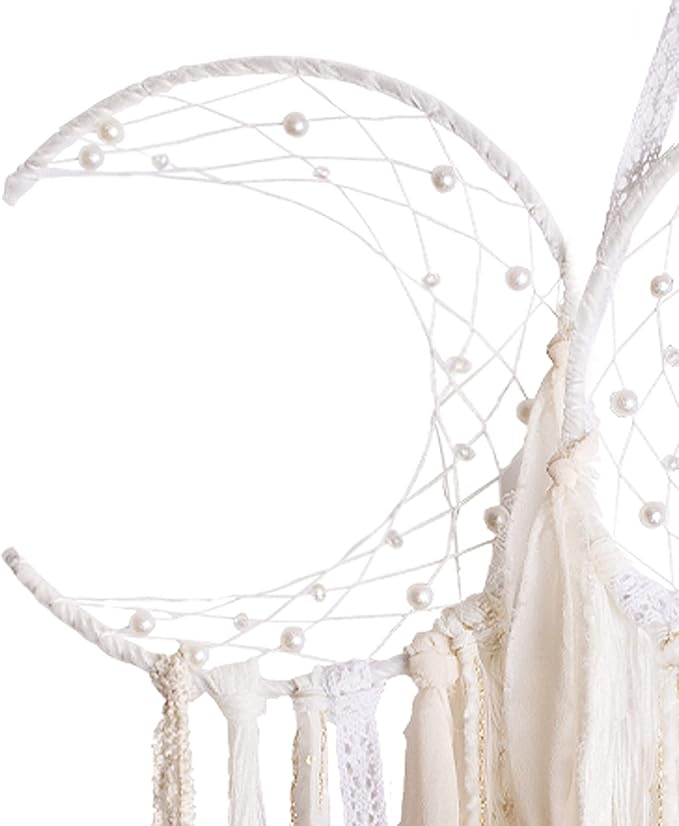 ANROYE White Triple Moon Goddess Macrame Wall Hanging, Boho Crescent Dream Catcher, Bohemian Dreamcatcher for Women Bedroom, Woven Tapestry-Witchcraft Gift, Pagan Decor for Adults Decoration