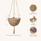 LA JOLIE MUSE Natural Seagrass Hanging Planter Basket Set,Indoor Plant Pots, Boho Decor Plant Pot Cover, 9 (D)*5.5(H) Inch, Pack 2