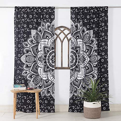 Popular Handicrafts Indian Hippie Bohemian Beautiful Ombre Color Mandala Curtain Panels Black Silver - color: Black Silver, size: 38"W x 83"L (Pack of 2)