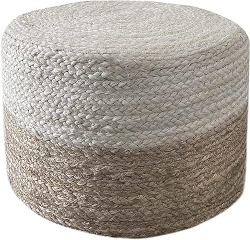 Jute Pouf Ottoman | Footrest Pouf | Hand Braided - Round Boho Pouffe - for Living Room, Bedroom, Nursery (20"x20"x10") Ivory - color: Ivory, size: 20"D x 20"W x 10"H