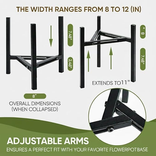 Adjustable Plant Stand Indoor Outdoor, Heavy Duty Metal Modern Plant Holder for 8-12 Inch Pots, Stable Corner Flower Pot Stand Black (Pot & Plant Not Included) (Back-2PCS)