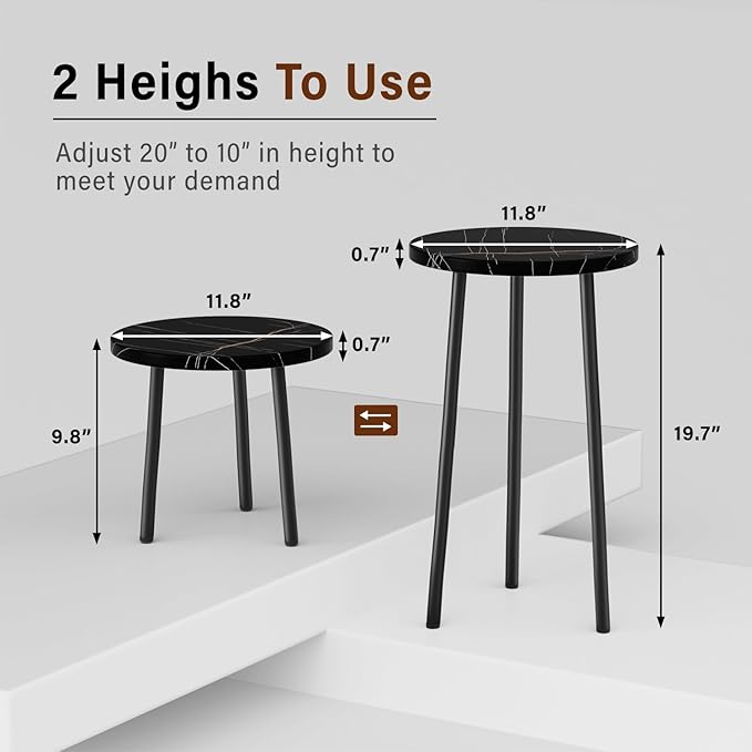 Plant Stand Indoor 2 Pack: Corner Wood 20 Inch Plant Stand Mid Century Modern Decor - Small Round Plant Table for Indoor Plants - Plant Holder for Patio Living Room Bathroom Office (Black Marble)