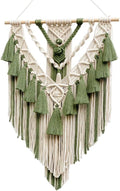 Boho Macrame Wall Hanging & Wall Decor, Cotton Handmade Tapestry with Tassel, Woven Macrame Wall Art for Decorating Bedroom Living Room Apartment Nursery (Green)