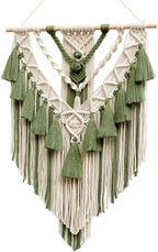 Boho Macrame Wall Hanging & Wall Decor, Cotton Handmade Tapestry with Tassel, Woven Macrame Wall Art for Decorating Bedroom Living Room Apartment Nursery (Green)