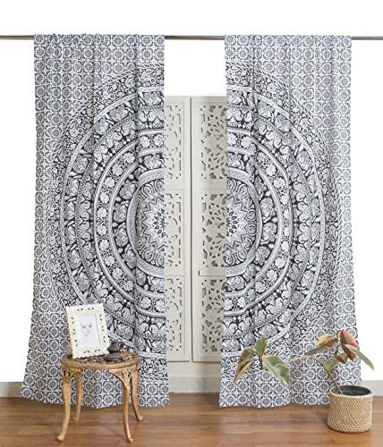 Popular Handicrafts Printed Curtains Panels Set of 2 Indian Hippie Bohemian Beautiful Elephant Mandala Curtain Panels Black and White 42x100 Inch - color: Black and White, size: 42"W x 100"L (Pack of 2)