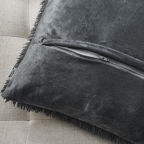 NordECO HOME Luxury Soft Faux Fur Fleece Cushion Cover Pillowcase Decorative Throw Pillows Covers, No Pillow Insert, 12" x 20" Inch, Dark Grey, 2 Pack - color: F-dark Grey, size: 20" x 12" (Pack of 2)