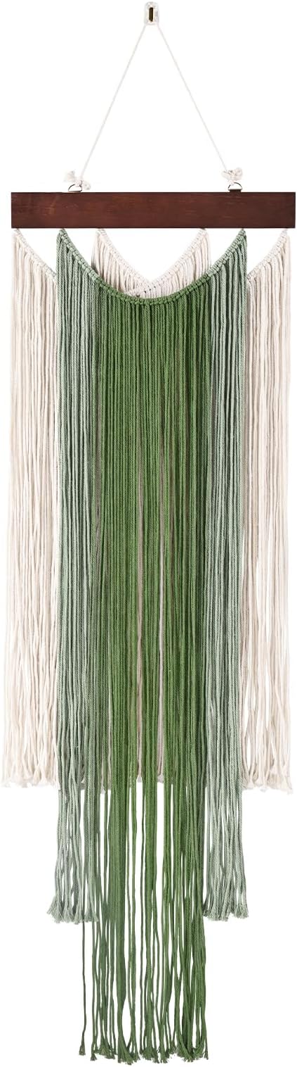 iHUFeather Macrame Wall Hanging Boho Wall Tapestry, Handmade Woven Wall Art for Living Room Bedroom Bohemian Home Decor 47.2" L x 15.7" W（ Green ）