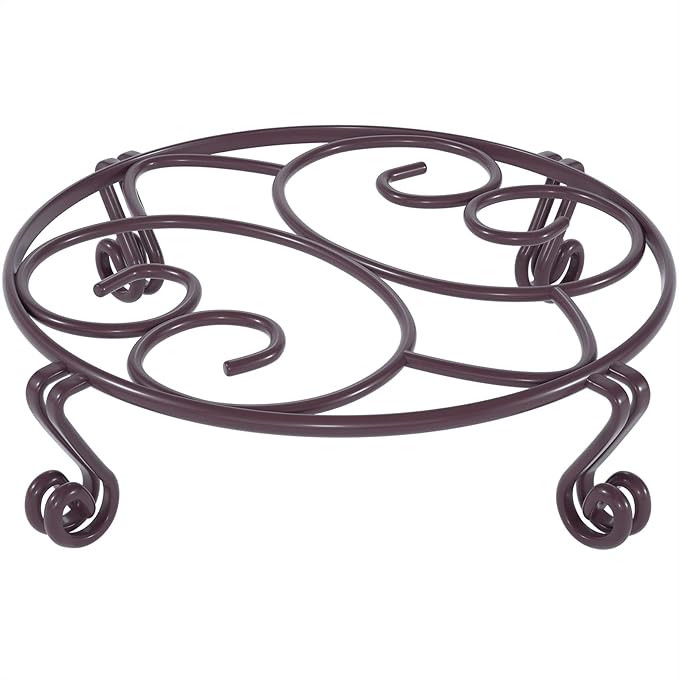 Yimobra Original Patented Plant Stand for Flower Pot Heavy Duty Potted Holder Indoor Outdoor, Metal Rustproof Iron Garden Container Round Supports Rack for Planter, Brown, 10.2 Inches