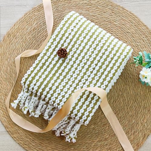 Striped Knit Throw Blanket with Braided Tassels 50" x 60", Hand Knitted Soft Chunky Chain Design Boho Farmhouse Blanket, Two Tone Tassel Decor Throw for Couch Bed Sofa Outdoor, Olive White - color: Olive White