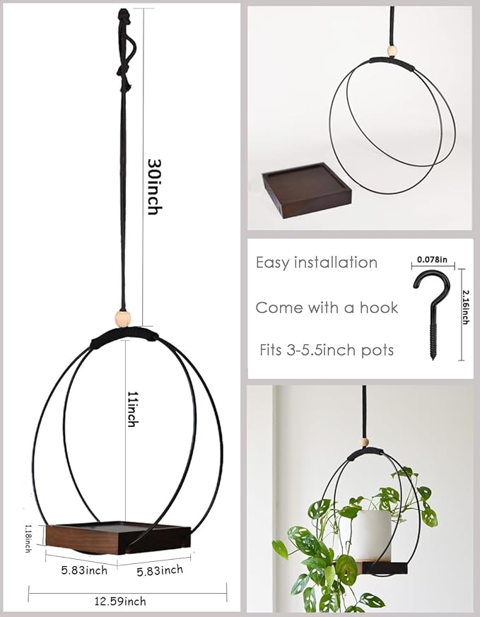 Hanging Planter - Plant Hanger Indoor Hanging Plant Holder for Window Wall Celling Decor (Brown, 1 Pack)