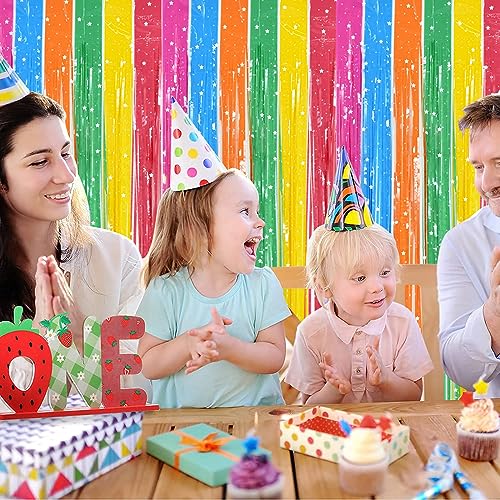 TONIFUL 3Pcs Colorful Door Streamers,Photo Booth Backdrop Metallic Colorful Foil Fringe Curtains for Halloween Birthday,Christmas,New Year,Bachelorette,Grad Party Streamers Decor(9.9ft x 6.6ft) - color: Dark Colorful