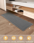 Upgraded Waffle Runner Rug, Super Absorbent Non Slip Bath Mats for Bathroom Floor, Washable Bathroom Runner Rug with Tassels, Ideal for Hallway Bedroom Laundry Room, Dark Grey, 2'x 6'(24" x 72")