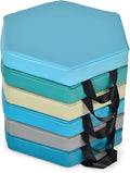 HONEY JOY 6PCS Floor Cushions for Kids, 15 Inch Flexible Alternative Portable Classroom Seating with Handles, Easy to Clean, Thick Soft Foam Hexagon Comfy Seats for Daycare Preschool (Hexagon, Blue)
