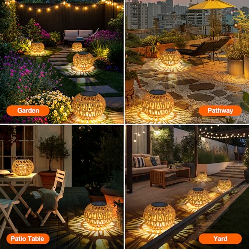 2PCS Solar Lanterns Outdoor Waterproof, Outdoor Solar Lights Table Lamp | Handwoven Rattan Solar Boho Lanterns Lamp Decorative Solar Lights for Table Decor,Yard,Patio,Porch,Pathway,Deck - color: Dark Brown