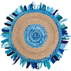 SAFAVIEH Cape Cod Collection 3' Round Turquoise / Natural CAP701K Handmade Boho Fringe Jute & Cotton Area Rug - color: Turquoise/Natural, size: 3' (Round)