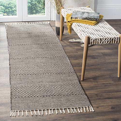 SAFAVIEH Montauk Collection Accent Rug - 2'3" x 4', Ivory & Anthracite, Handmade Flat Weave Boho Cotton Tassel Fringe, Ideal for High Traffic Areas in Entryway, Living Room, Bedroom (MTK330N) - color: Ivory/Anthracite, size: 2'3" x 4' (Rectangular)
