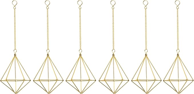 Air Plants Live Holders 6 Pcs Glod Diamond Hanging Planter Small Air Plant Holders Unique with Chains Air Ferns Tillandsia Display for Indoor