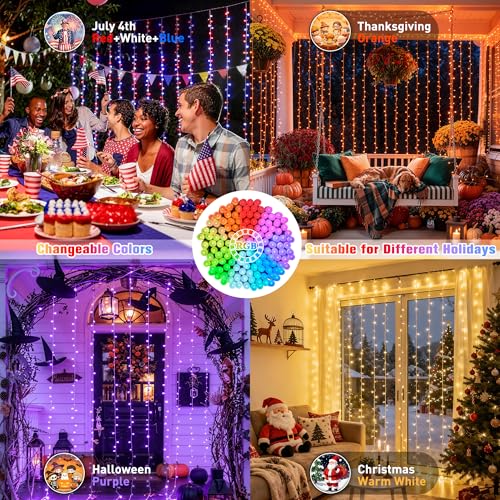 JMEXSUSS RGB Curtain Lights, 300 LED 9.8×9.8FT, Color Changing String Lights with APP & Remote Control, 16 Million Colors, IP44 Waterproof, Holiday Lights for Bedroom Party Wedding 4th of July Decor - color: RGB (Red, Green, Blue), size: 300 LED