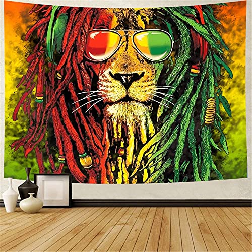 Simsant Rasta Rastafarian Lion Head Bob Tapestry Wall Hanging for Living Room Bedroom Dorm - Psychedelic Decor (92.5"x70.9") - size: 92.5"L x 70.9"W