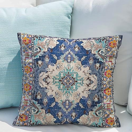 Snycler Boho Throw Pillow Covers 22x22 inch Set of 2 Boho Rug Carpet Double Sided Pattern Cotton Soft Pillow Case Cushion Cover Pillowcase for Couch Sofa Bed Decorative (Blue) - color: Boho-1, size: 22" x 22" (Pack of 2)