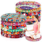 Nuogo 12 Pcs Bohemian Floor Cushions Bulk 15 Inch Boho Floor Sitting Meditation Pillows Yoga Mandala Meditation Pouf for Living Room Balcony Office Tatami(Round) - color: Round