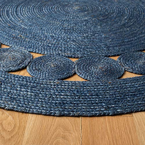 SAFAVIEH Area Rug 5' Round - Natural Fiber Collection - Navy, Handmade Jute, Boho Farmhouse Braided Design (NF364N) - color: Navy, size: 5' (Round)
