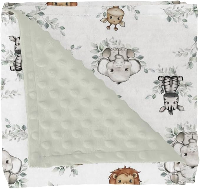 Cute Jungle Safari Animals Boho Leaves Baby Blankets for Girl Boy Lion Giraffe Elephant Zebra Soft Mink Dotted Backing Double Layer Swaddle Blanket Bed Throws for Newborn Infant Toddler Nursery 30x40