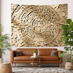 SHRAPHY Aztec Mayan Tapestry, Ancient Civilization History Calendar View Blanket Wall Hanging, Mandala Home Decor Art for Bedroom Living Room Dorm Office 80x60Inches