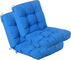 QILLOWAY Outdoor Seat/Back Chair Cushion Tufted Pillow, Spring/Summer Seasonal Replacement Cushions - Set of 2 (Marine Blue)